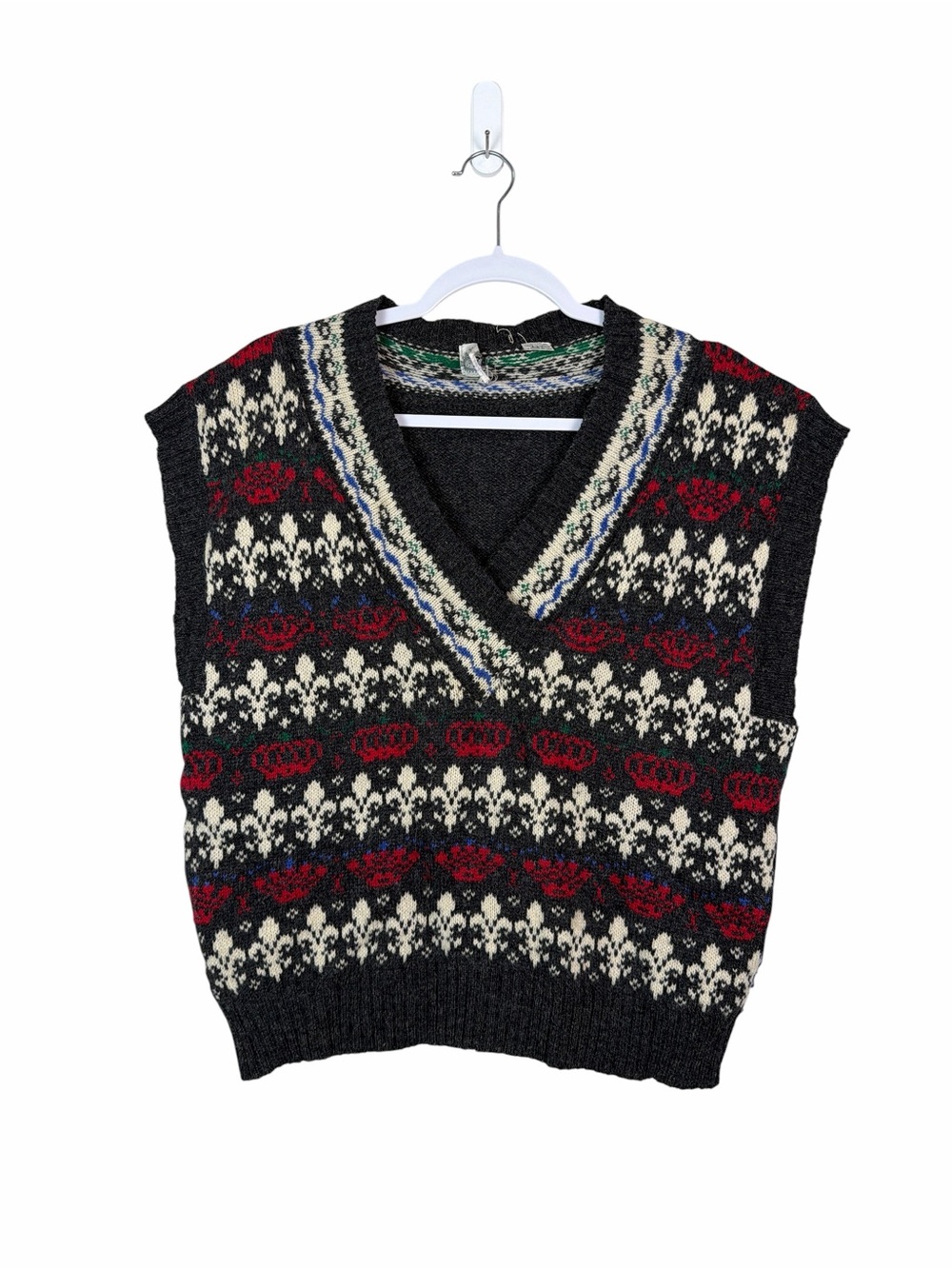 Vintage The Villagers 100% Wool Fair Isle Sweater Vest Large V Neck